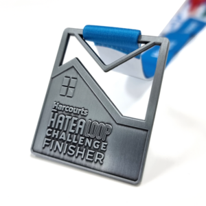 Hatea Loop Challenge Medal - 60mm, No Colour Enamel, V-Neck Ribbon Fitting, Antique Nickel Plated