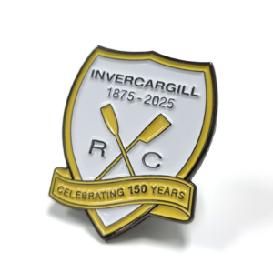 Invercargill Rowing Club 150 Year Pin - 35mm 2 Colour Enamel, 1 Pin and Clutch Fitting, Black Nickel Plated