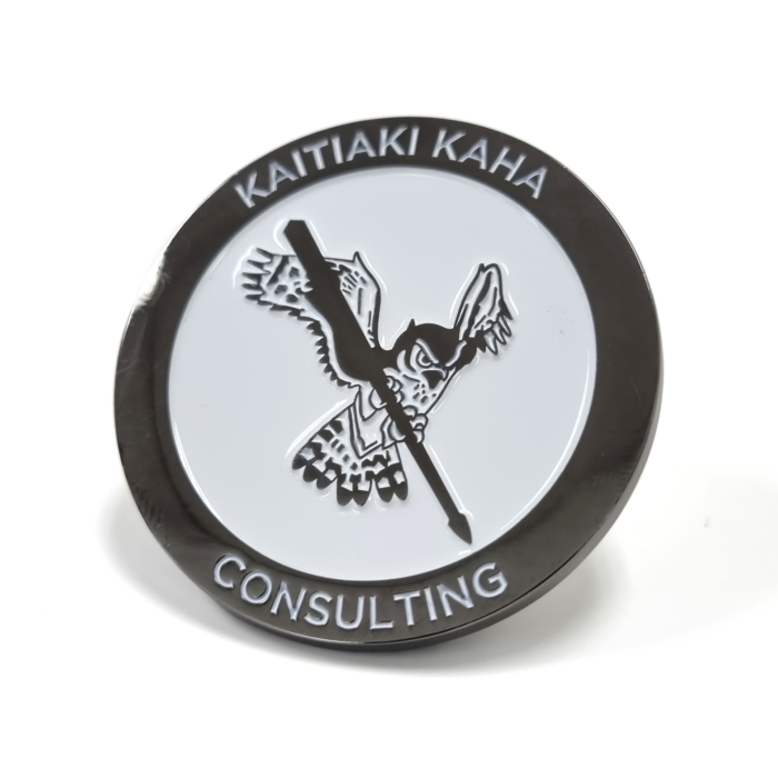 Kaitaki Kaha Consulting Coin - 40mm, 1 Colour Enamel, No FItting, Black Nickel Plated