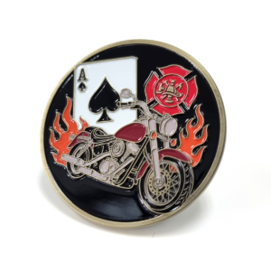 Motorcycle poker run coins Back- 45mm, 5+ Colour Enamel, No FItting, Antique Brass Plated