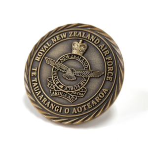 Royal NZ Air Force Coin - 45mm, No Colour Enamel, No Fitting, Antique Brass Plated