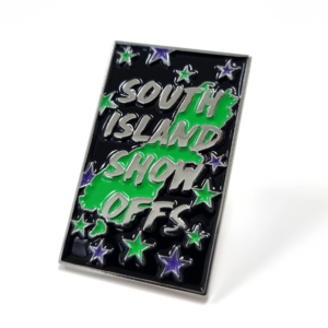 South Island Show offs pin - 40mm, 3 Colour Enamel, 1 Pin and Clutch Fitting, Bright Nickel Plated