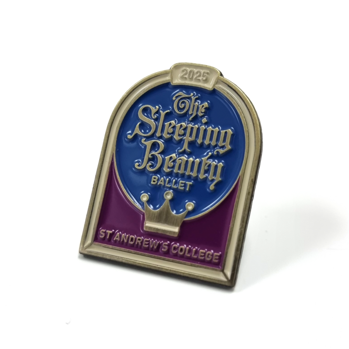 St Andrews College Ballet Badge - 30mm, No Colour Enamel, Brooch Fitting, Antique Brass Plated
