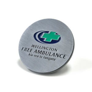 Wellington Free Ambulance Coin - 30mm, 1 Colour Enamel, No Fitting, Antique Nickel Plated