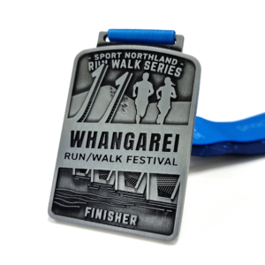 Whangarei Run Walk Festival - 71mm, No Colour Enamel, V-Neck Ribbon Fitting, Antique Silver Plated
