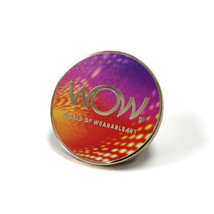 Wow 2025 Badge - 28mm, 1 Colour Enamel, Colour Print Pin and Clutch Fitting, Gold Plated