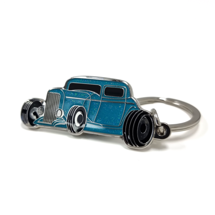 Yamba Rod Run Keyring - 55mm, 2 Colour Enamel Glitter Inlay, 25mm Keyring Fitting, Bright Nickel Plated