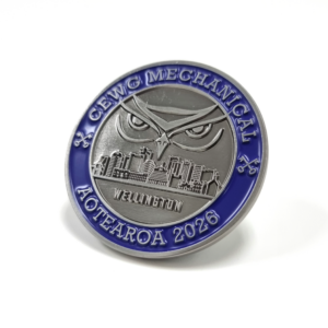 CEWG Mechanical Coin - 45mm,  1 Colour Enamel, No Fitting, Antique Nickel Plated