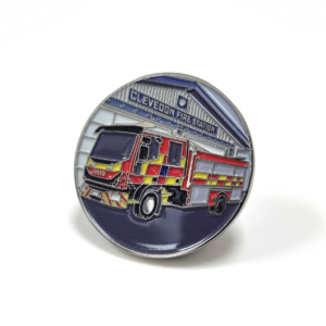 Clevedon Volunteer Fire Brigade Coin - 35mm,  5+ Colour Enamel, No Fitting, Bright Nickel Plated