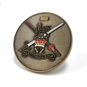 NZDF Bird Coin - 45mm,  3 Colour Enamel, No Fitting, Antique Brass Plated