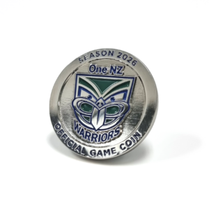 One NZ Warriors coin - 30mm,  2 Colour Enamel, No Fitting, Bright Nickel Plated